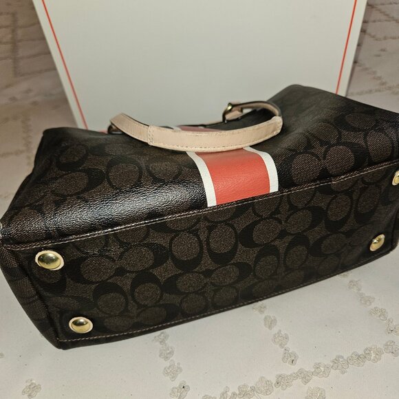 Coach Signature Nancy Stripe Satchel Authentic - Picture 2 of 9